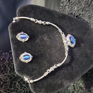 Avon Silver and Blue Choker and Earrings Set
